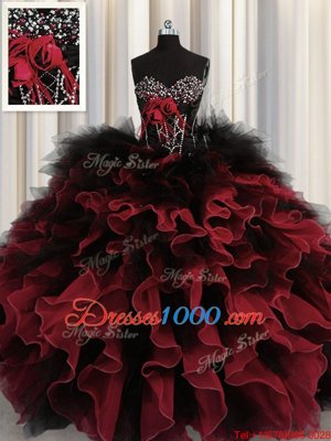 Glorious Red And Black Sweetheart Lace Up Beading and Ruffles Sweet 16 Dresses Sleeveless