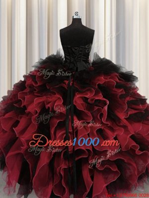 Glorious Red And Black Sweetheart Lace Up Beading and Ruffles Sweet 16 Dresses Sleeveless