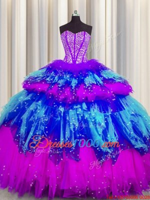 High End Bling-bling Visible Boning Ball Gowns Quinceanera Gowns Multi-color Sweetheart Tulle Sleeveless Floor Length Lace Up