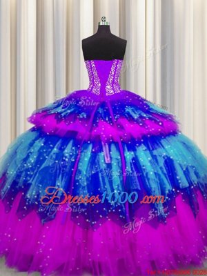 High End Bling-bling Visible Boning Ball Gowns Quinceanera Gowns Multi-color Sweetheart Tulle Sleeveless Floor Length Lace Up