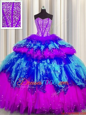 High End Bling-bling Visible Boning Ball Gowns Quinceanera Gowns Multi-color Sweetheart Tulle Sleeveless Floor Length Lace Up