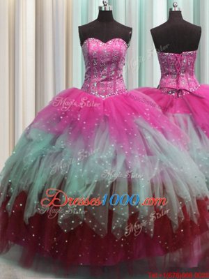 Smart Visible Boning Multi-color Sleeveless Tulle Lace Up Vestidos de Quinceanera for Military Ball and Sweet 16 and Quinceanera