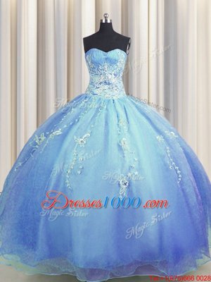 Zipper Up Blue Sweetheart Neckline Beading and Appliques Quinceanera Dress Sleeveless Zipper