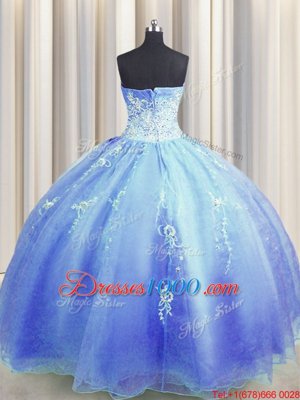 Zipper Up Blue Sweetheart Neckline Beading and Appliques Quinceanera Dress Sleeveless Zipper