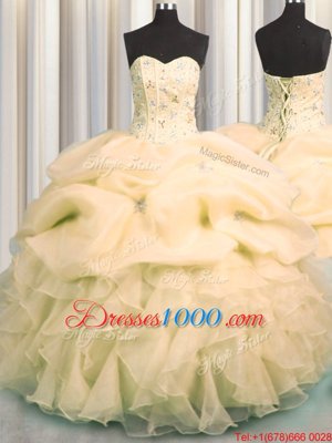 Charming Scalloped Visible Boning Apple Green Sleeveless Beading and Ruffles Floor Length Sweet 16 Quinceanera Dress