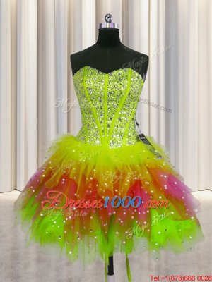 Artistic Three Piece Visible Boning Sleeveless Floor Length Beading Lace Up 15 Quinceanera Dress with Multi-color