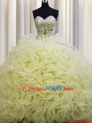 Pretty Sleeveless Organza Floor Length Lace Up Quinceanera Dresses in Teal for with Beading and Appliques and Ruffles