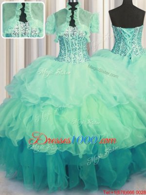 Pretty Visible Boning Bling-bling Ball Gowns Sweet 16 Dresses Multi-color Sweetheart Organza Sleeveless Floor Length Lace Up