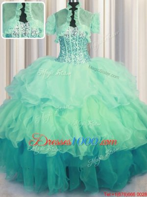 Best Zipple Up See Through Back Sleeveless Beading and Ruffles Floor Length 15 Quinceanera Dress