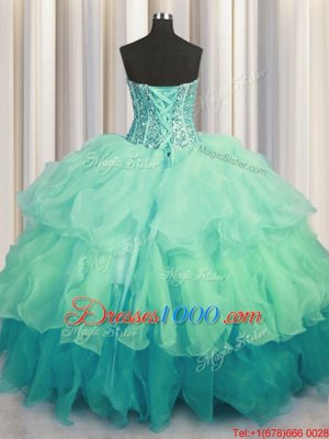 Best Zipple Up See Through Back Sleeveless Beading and Ruffles Floor Length 15 Quinceanera Dress