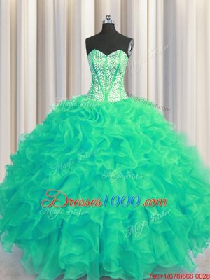 Teal Ball Gowns Sweetheart Sleeveless Taffeta Floor Length Lace Up Beading and Appliques 15 Quinceanera Dress