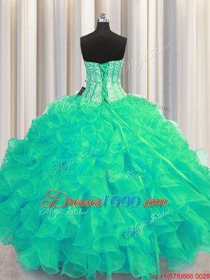 Teal Ball Gowns Sweetheart Sleeveless Taffeta Floor Length Lace Up Beading and Appliques 15 Quinceanera Dress