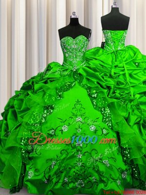 Custom Fit Sequins Ball Gowns Taffeta Sweetheart Sleeveless Beading and Embroidery and Ruffles and Pick Ups Floor Length Lace Up Vestidos de Quinceanera
