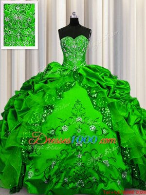 Custom Fit Sequins Ball Gowns Taffeta Sweetheart Sleeveless Beading and Embroidery and Ruffles and Pick Ups Floor Length Lace Up Vestidos de Quinceanera