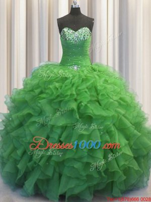 Suitable Beaded Bust Green Sweetheart Neckline Beading and Ruffles Quinceanera Gowns Sleeveless Lace Up