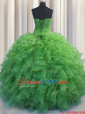 Suitable Beaded Bust Green Sweetheart Neckline Beading and Ruffles Quinceanera Gowns Sleeveless Lace Up