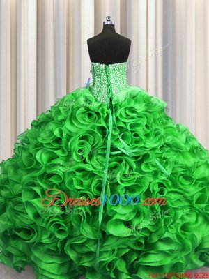 Visible Boning Green Sweetheart Neckline Beading and Ruffles Quinceanera Gowns Sleeveless Lace Up