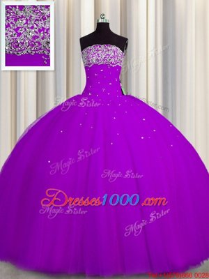 New Arrival Really Puffy Tulle Sleeveless Floor Length 15 Quinceanera Dress and Beading and Sequins