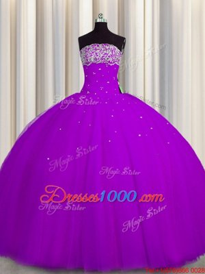 New Arrival Really Puffy Tulle Sleeveless Floor Length 15 Quinceanera Dress and Beading and Sequins