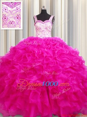 Custom Fit Sleeveless Beading and Ruffles Lace Up Sweet 16 Dress