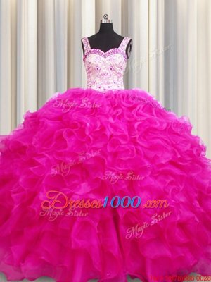 Custom Fit Sleeveless Beading and Ruffles Lace Up Sweet 16 Dress