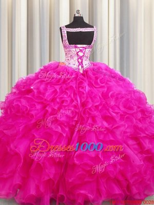 Custom Fit Sleeveless Beading and Ruffles Lace Up Sweet 16 Dress