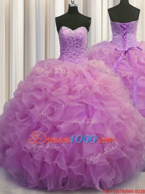 Bling-bling Visible Boning Sweetheart Sleeveless Lace Up Vestidos de Quinceanera Multi-color Tulle