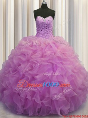 Bling-bling Visible Boning Sweetheart Sleeveless Lace Up Vestidos de Quinceanera Multi-color Tulle