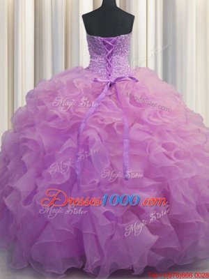 Bling-bling Visible Boning Sweetheart Sleeveless Lace Up Vestidos de Quinceanera Multi-color Tulle