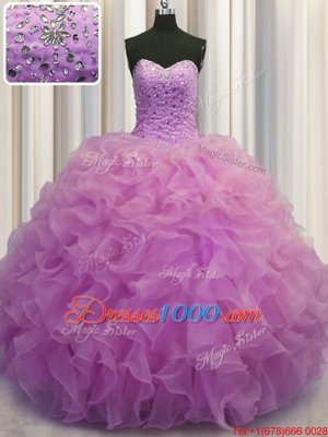 Bling-bling Visible Boning Sweetheart Sleeveless Lace Up Vestidos de Quinceanera Multi-color Tulle