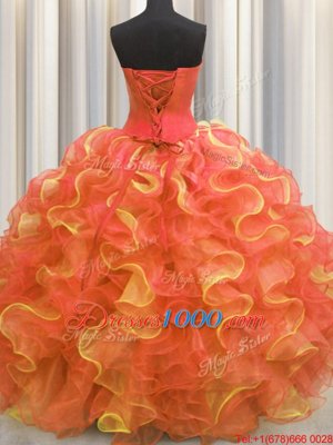 Sweetheart Sleeveless Quinceanera Dresses Floor Length Beading and Ruffles Multi-color Organza