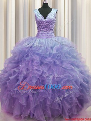 Romantic V Neck Zipper Up Sleeveless Ruffles Zipper Vestidos de Quinceanera