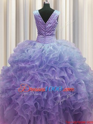 Romantic V Neck Zipper Up Sleeveless Ruffles Zipper Vestidos de Quinceanera