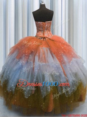 Sumptuous Beading and Ruffles Sweet 16 Quinceanera Dress Orange Lace Up Sleeveless Floor Length