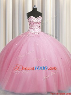 Custom Made Bling-bling Big Puffy Sleeveless Beading Lace Up 15 Quinceanera Dress