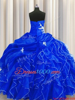 Royal Blue Ball Gowns Organza Sweetheart Sleeveless Beading and Appliques and Ruffles Floor Length Lace Up Quinceanera Dresses