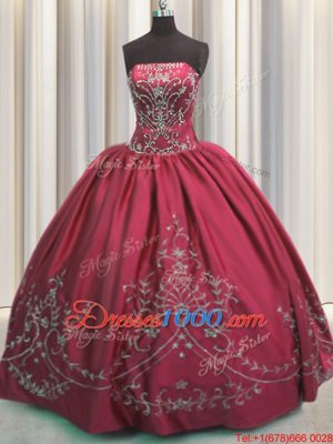 Taffeta Strapless Sleeveless Lace Up Beading and Embroidery Quinceanera Dresses in Coral Red