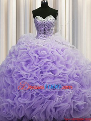 Brush Train Ball Gowns Quinceanera Gowns Lavender Sweetheart Fabric With Rolling Flowers Sleeveless Lace Up