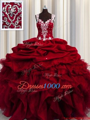 Sweet See Through Sleeveless Beading and Ruffles and Sequins Zipper Quince Ball Gowns