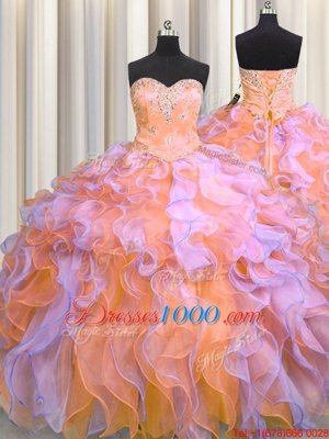 Fancy Three Piece Organza Sleeveless Floor Length 15 Quinceanera Dress and Beading and Appliques and Ruffles
