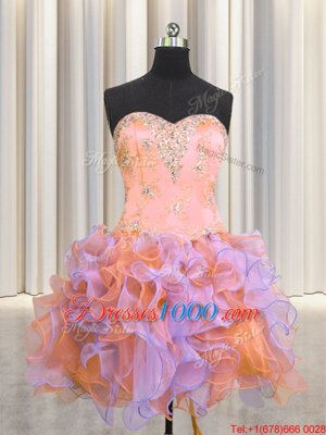 Fancy Three Piece Organza Sleeveless Floor Length 15 Quinceanera Dress and Beading and Appliques and Ruffles