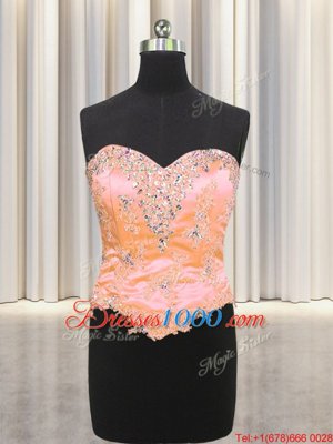 Fancy Three Piece Organza Sleeveless Floor Length 15 Quinceanera Dress and Beading and Appliques and Ruffles