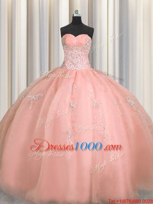 Two Tone Visible Boning Organza Sleeveless Floor Length Quinceanera Gown and Beading and Ruffles