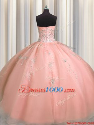 Two Tone Visible Boning Organza Sleeveless Floor Length Quinceanera Gown and Beading and Ruffles