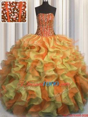 Super Visible Boning Beaded Bodice Floor Length Multi-color Quinceanera Gowns Strapless Sleeveless Lace Up