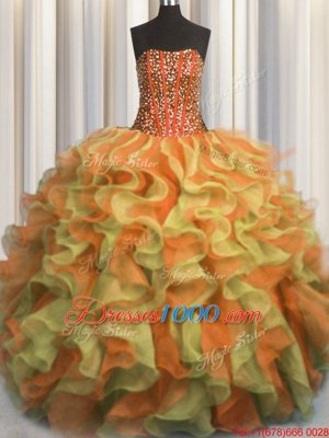 Super Visible Boning Beaded Bodice Floor Length Multi-color Quinceanera Gowns Strapless Sleeveless Lace Up