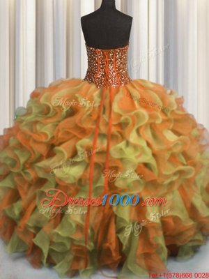 Super Visible Boning Beaded Bodice Floor Length Multi-color Quinceanera Gowns Strapless Sleeveless Lace Up