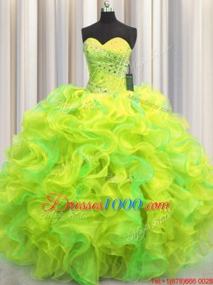 Custom Design Floor Length Lace Up Quince Ball Gowns Multi-color and In for Military Ball and Sweet 16 and Quinceanera with Beading and Ruffles