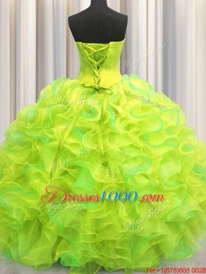 Custom Design Floor Length Lace Up Quince Ball Gowns Multi-color and In for Military Ball and Sweet 16 and Quinceanera with Beading and Ruffles