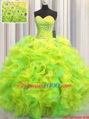 Custom Design Floor Length Lace Up Quince Ball Gowns Multi-color and In for Military Ball and Sweet 16 and Quinceanera with Beading and Ruffles